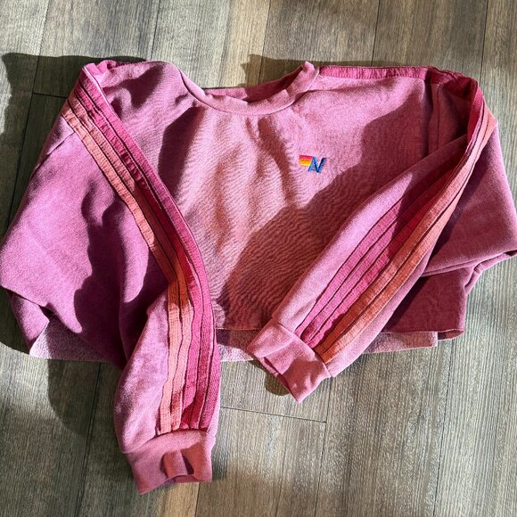 Aviator Nation Classic Stripe Cropped Crew Sweatshirt - Picture 2 of 6